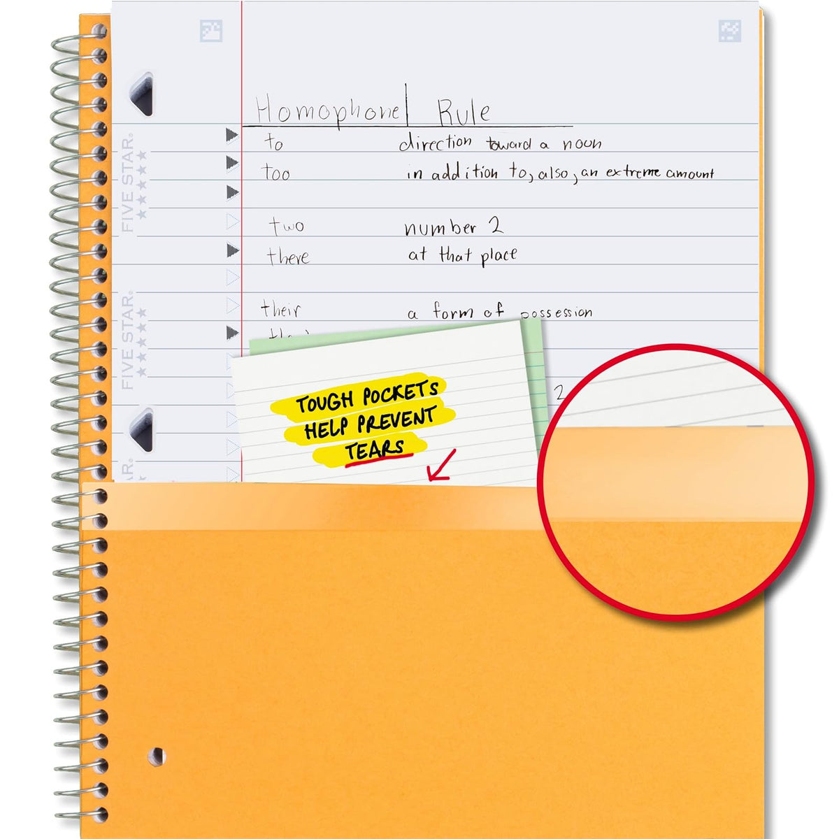 Five Star - Cuaderno de espiral (5 temas, papel rayado, 200 hojas, 10 1/2 x 8 cm), 09 Amarillo