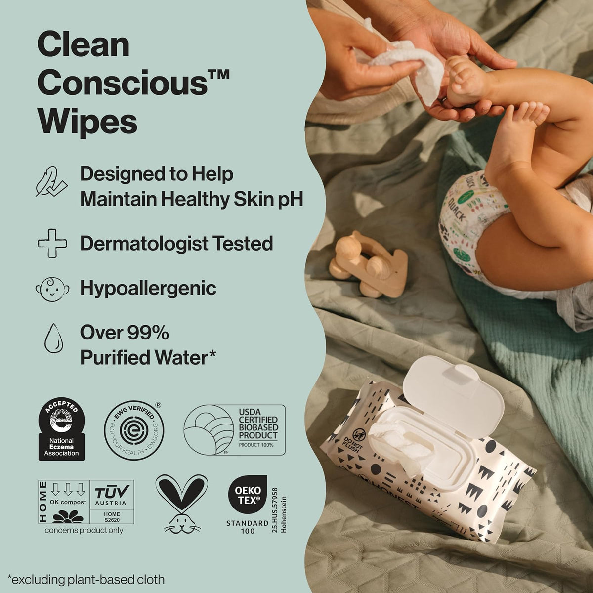The Honest Company Toallitas para bebé, 720 unidades, diseño de patrón de juego, más del 99% de agua, pura y suave, base vegetal, sin fragancia, toallitas húmedas extra gruesas y duraderas.