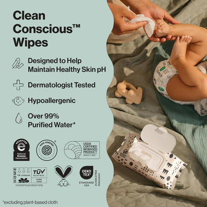 The Honest Company Toallitas para bebé, 720 unidades, diseño de patrón de juego, más del 99% de agua, pura y suave, base vegetal, sin fragancia, toallitas húmedas extra gruesas y duraderas.