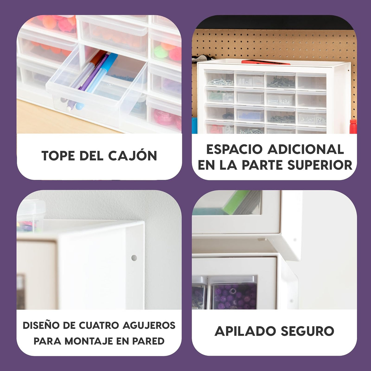 IRIS USA Gabinete de Almacenamiento Apilable de 24 Cajones para Ferretería y Juguetes, 49.53cm Anx 17.78cm P x 39.37cm Al, Blanco - Pequeño Organizador de Baúl Utilitario Scrapbook y Pasatiempos