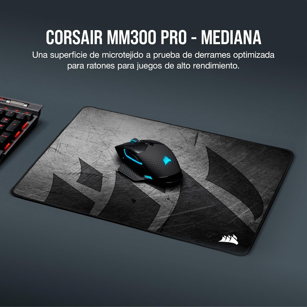 Corsair MM300 Pro Alfombrilla para Juegos - Medio, Negro/Gris | 36 cm x 30 cm, Tela a Prueba de Derrames, Microtejido, Goma Afelpada gruesa 3 mm, Base Goma Texturizada Antideslizante