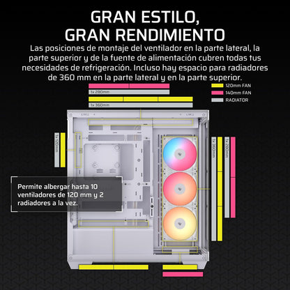 Corsair 3500X RS-R ARGB Caja de PC Semitorre – 3 Ventiladores RS120-R ARGB Preinstalados, Puede Incluir hasta 10 Ventiladores de 120mm, Compatible con Placa Base de Conexión Inversa – Blanco