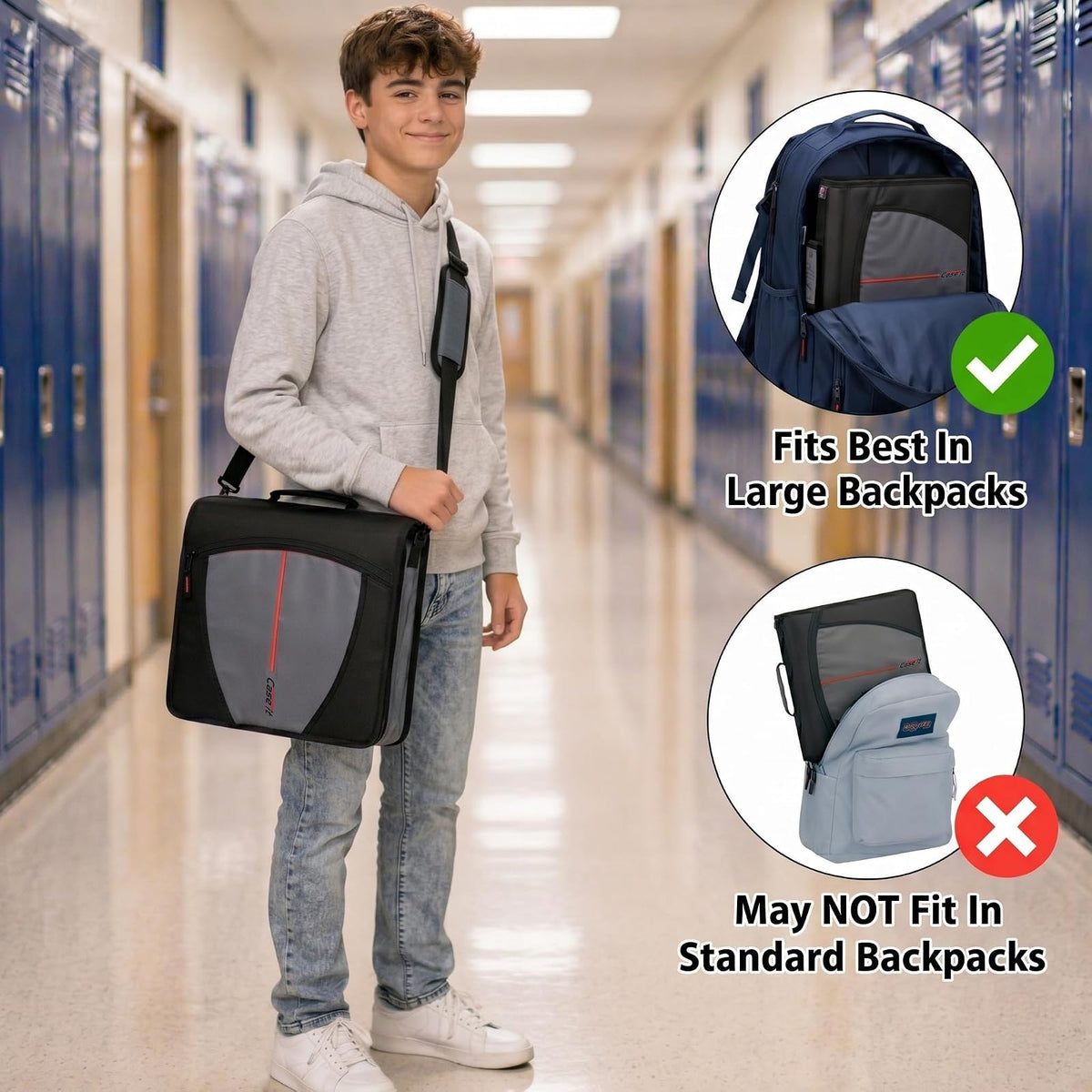Case-It Mighty Carpeta Escolar con Anillos de 3 Pulgadas | 5 sujetos, 600 hojas, expandible, múltiples bolsillos, cierre, material ripstop