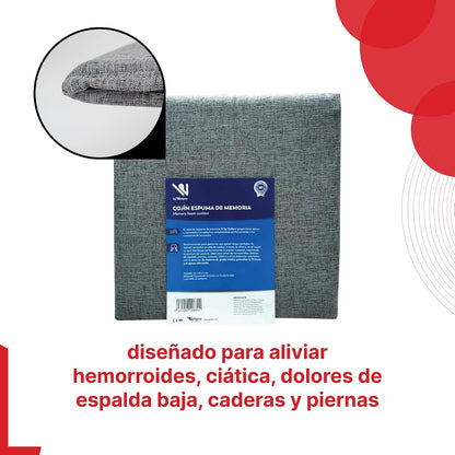 Wellpro Cojín Cuadrado Memory Foam, con Funda Extraíble Lavable, Apoyo Terapéutico para Silla, Alivia Ciática así como Dolores en Cuello, Mejora Postura