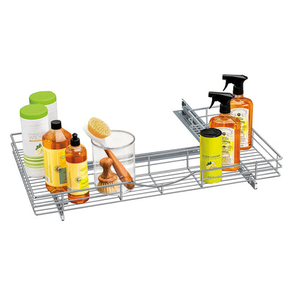 Lynk Organizador de clóset de baño para colocar bajo el lavabo profesional con ruedas – Dos cajones extraíbles con estante deslizante – 29,2 cm ancho x 45,7 cm profundo – Cromo, Organizador en forma de U para debajo del fregadero, Cromado, 1