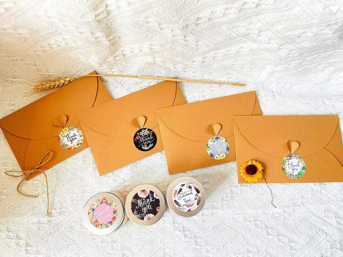 500 Pegatinas de Agradecimiento de 1 Pulgadas, 8 Diseños Florales de Etiquetas Adhesivas de Agradecimiento para Tarjetas de Felicitación, Calcomanías de Agradecimiento para Negocios, Redondas