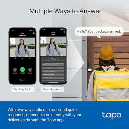 TP-Link Tapo Timbre de Video sin Cable con hub, visión Nocturna de Color de 2K 5MP, batería de hasta 180 días, Audio de 2 vías, Respuesta rápida, Vista de Cabeza a pie, Funciona con Alexa y Google