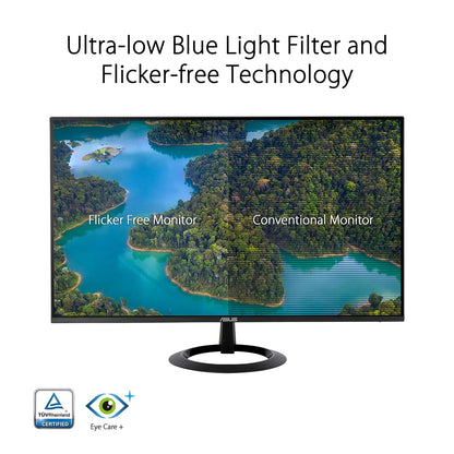 Asus Monitor VZ24EHF Eye Care: 24 pulgadas (23,8 pulgadas visibles), IPS, Full HD, sin marco, 100 Hz, sincronización adaptativa, MPRT de 1 ms, HDMI, luz azul baja, sin parpadeo, montaje en pared