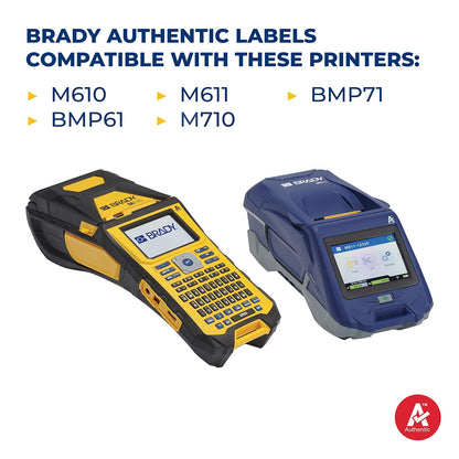 Brady Cinta adhesiva permanente de vinilo para todo tipo de clima para impresoras M610, M611, M710, BMP61 y BMP71, 2 pulgadas x 50 pies, amarilla. M6C-2000-595-YL