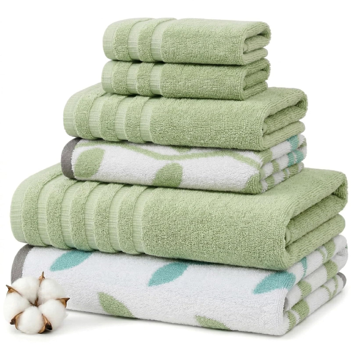 Amrapur Overseas - Juego de Toallas de 6 Piezas de Hilo orgánico teñido Jacquard/sólido ultrasuave de 500 g/m², 100% algodón Peinado, Color Verde Salvia - Verde salvia