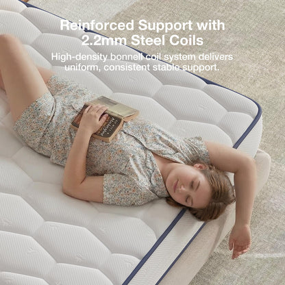 Novilla Colchón Doble de 8 Pulgadas, Bonnell Spring Hybrid con Soporte de | Capa de espuma adaptable, bocinas de acero para un apoyo duradero, comodidad de refrigeración, certificado CertiPUR-US