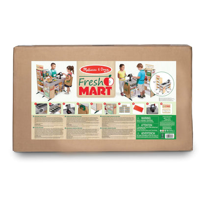 Melissa & Doug Puesto de Supermercado Fresh Mart, Juguete de Madera, Estantería Amplia Para Comestibles, Juguete Creativo (106.68 cm alto x 69.85 cm ancho x 88.9 cm largo)