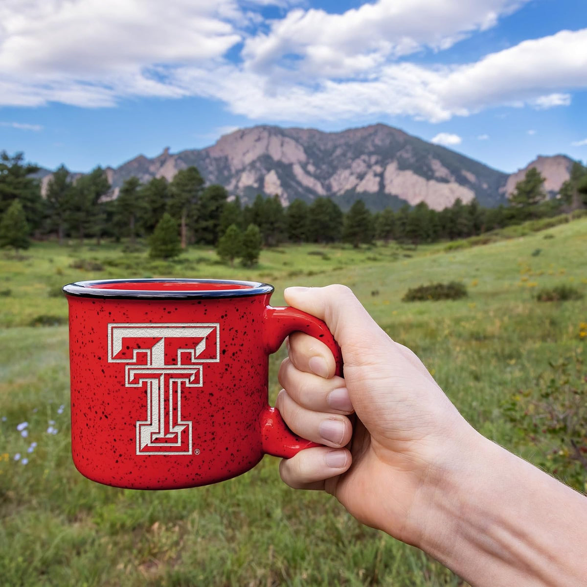 Rico Industries NCAA Texas Tech Red Raiders Speckle Taza de fogata grabada con láser de 12 onzas