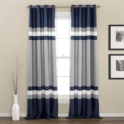 Lush Decor Alexander Stripe - Par de Paneles de Cortina para Ventana con filtrado de luz, 52 Pulgadas de Ancho x 84 Pulgadas de Largo, Azul Marino