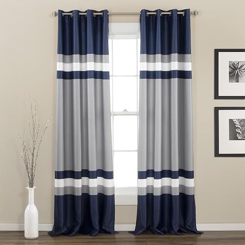 Lush Decor Alexander Stripe - Par de Paneles de Cortina para Ventana con filtrado de luz, 52 Pulgadas de Ancho x 84 Pulgadas de Largo, Azul Marino