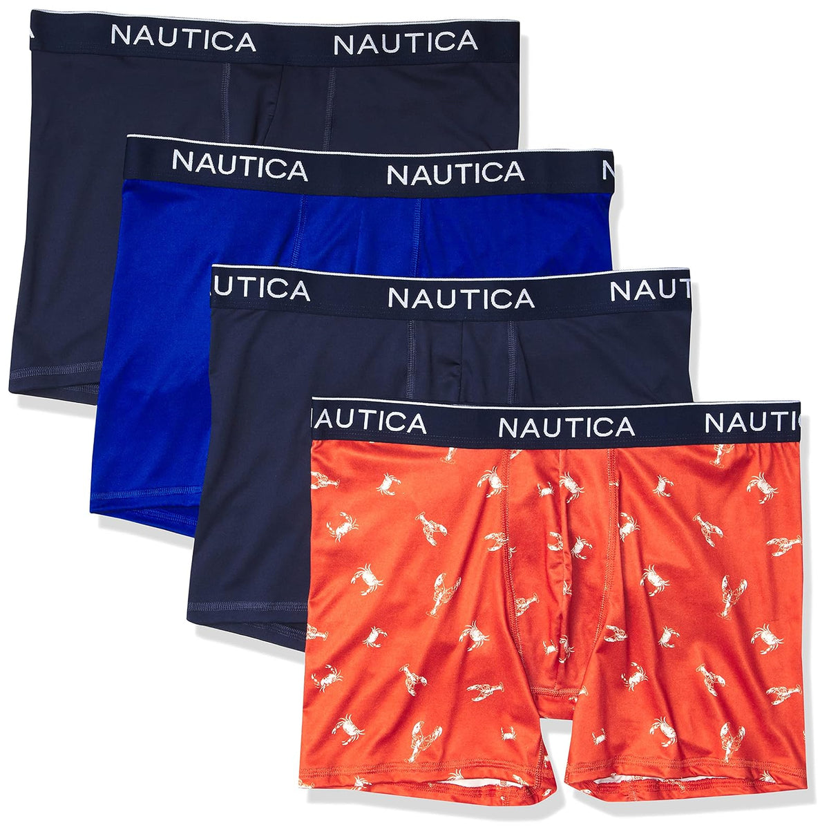 Nautica Paquete de 4 Calzoncillos Boxer Micro Stretch para Hombre - 2 Peacoat - Sea Cobalt - Langosta Cangrejo Print-nautica Red - M