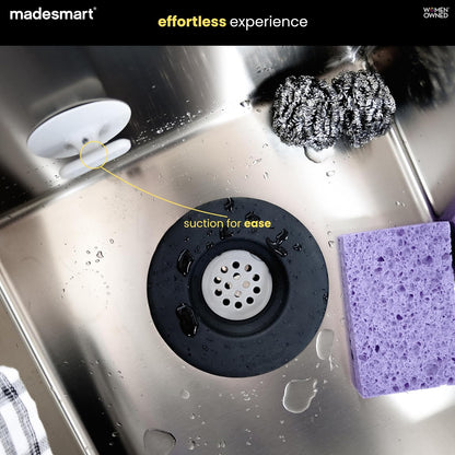 Madesmart - Colador de drenaje de dos piezas y tapón, borde de agarre suave, fácil de quitar y limpiar, se pliega para un almacenamiento cómodo, pequeño, de carbono