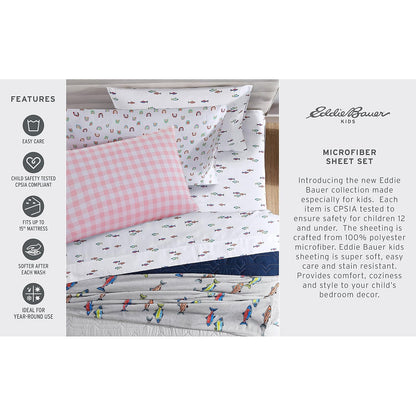 Eddie Bauer - Sábanas Individuales XL, Resistente a Las Manchas con Fundas a Juego, súper Suaves, Ideales Esenciales para habitación Rosa (Amapola a Cuadros, Color Rosa, tamaño Individual XL)