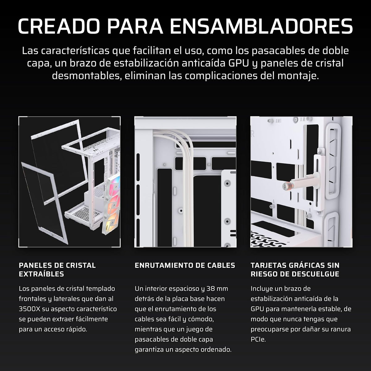 Corsair 3500X RS-R ARGB Caja de PC Semitorre – 3 Ventiladores RS120-R ARGB Preinstalados, Puede Incluir hasta 10 Ventiladores de 120mm, Compatible con Placa Base de Conexión Inversa – Blanco