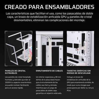 Corsair 3500X RS-R ARGB Caja de PC Semitorre – 3 Ventiladores RS120-R ARGB Preinstalados, Puede Incluir hasta 10 Ventiladores de 120mm, Compatible con Placa Base de Conexión Inversa – Blanco