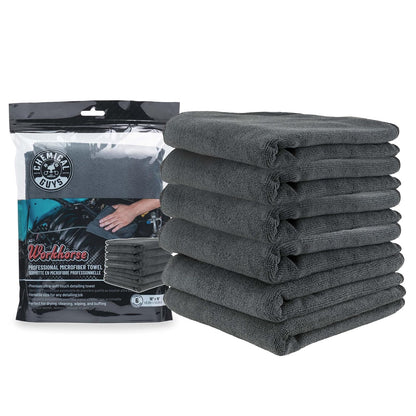 Chemical Guys Toalla de Microfibra Workhorse, Negro, 40.6 cm, MIC35306, Paquete de 6 - 16 in x 16 in - Negro