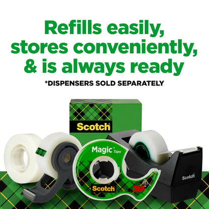 SCOTCH 3M Cinta Adhesiva Mágica Invisible 3 rollos de 19mm x 32.9m | Ideal para diferentes proyectos creativos, Acabado invisible, Escribe sobre ella, Para reparar etiquetar