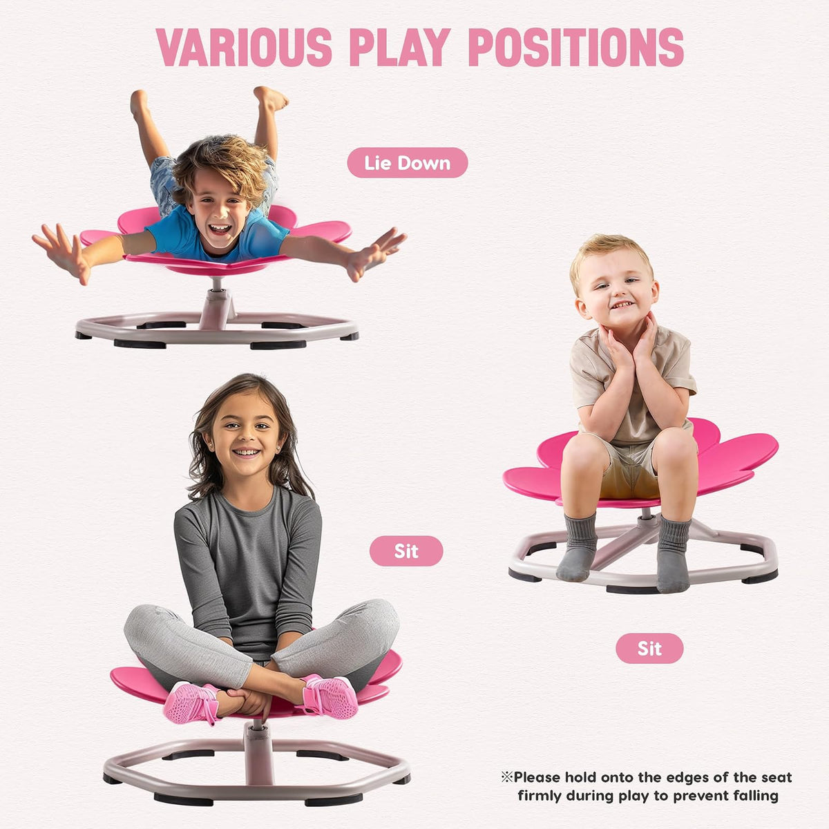 ROBUD - Silla giratoria sensorial para niños, Silla giratoria con diseño Antideslizante, coordinación Corporal de Entrenamiento, Silla oscilante en Forma de Flor, sin Montaje, Color Rosa