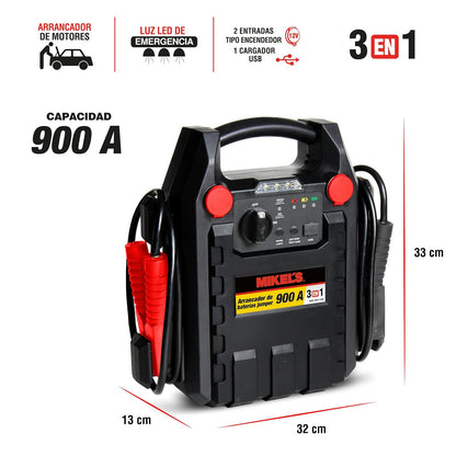 Mikel's BAT-120R Arrancador de Baterías Jumper, 900 Amp, 3 en 1