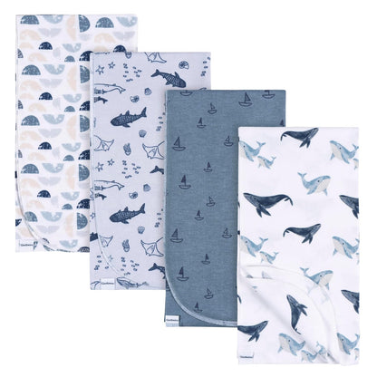 Gerber Mantas Receptoras de Franela 100% Algodón, 30x30 Pulgadas, Paquete de 4 - Una talla - Calma costera