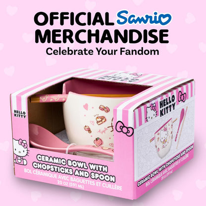 Silver Buffalo Sanrio Hello Kitty - Juego de cuencos y palillos de ramen de 20 onzas