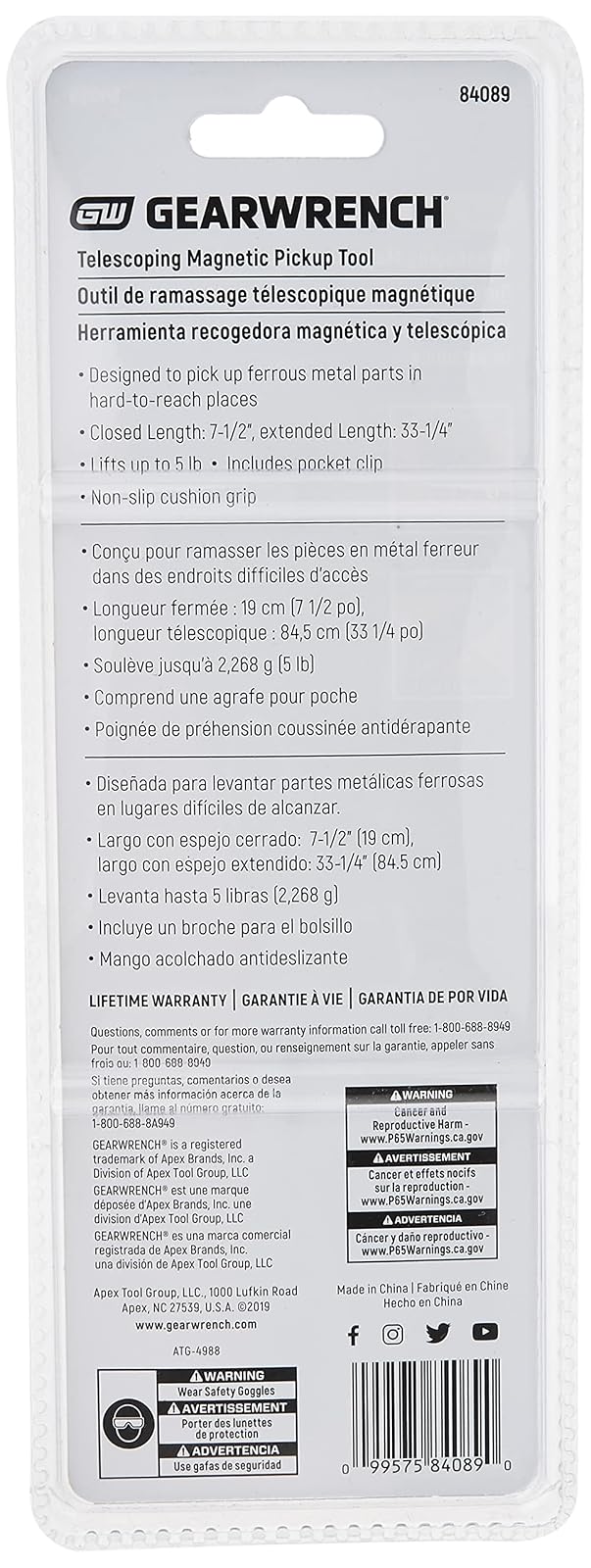 GEARWRENCH 84089 - Herramienta de recogida magnética telescópica de 33-1/4" (5 libras)