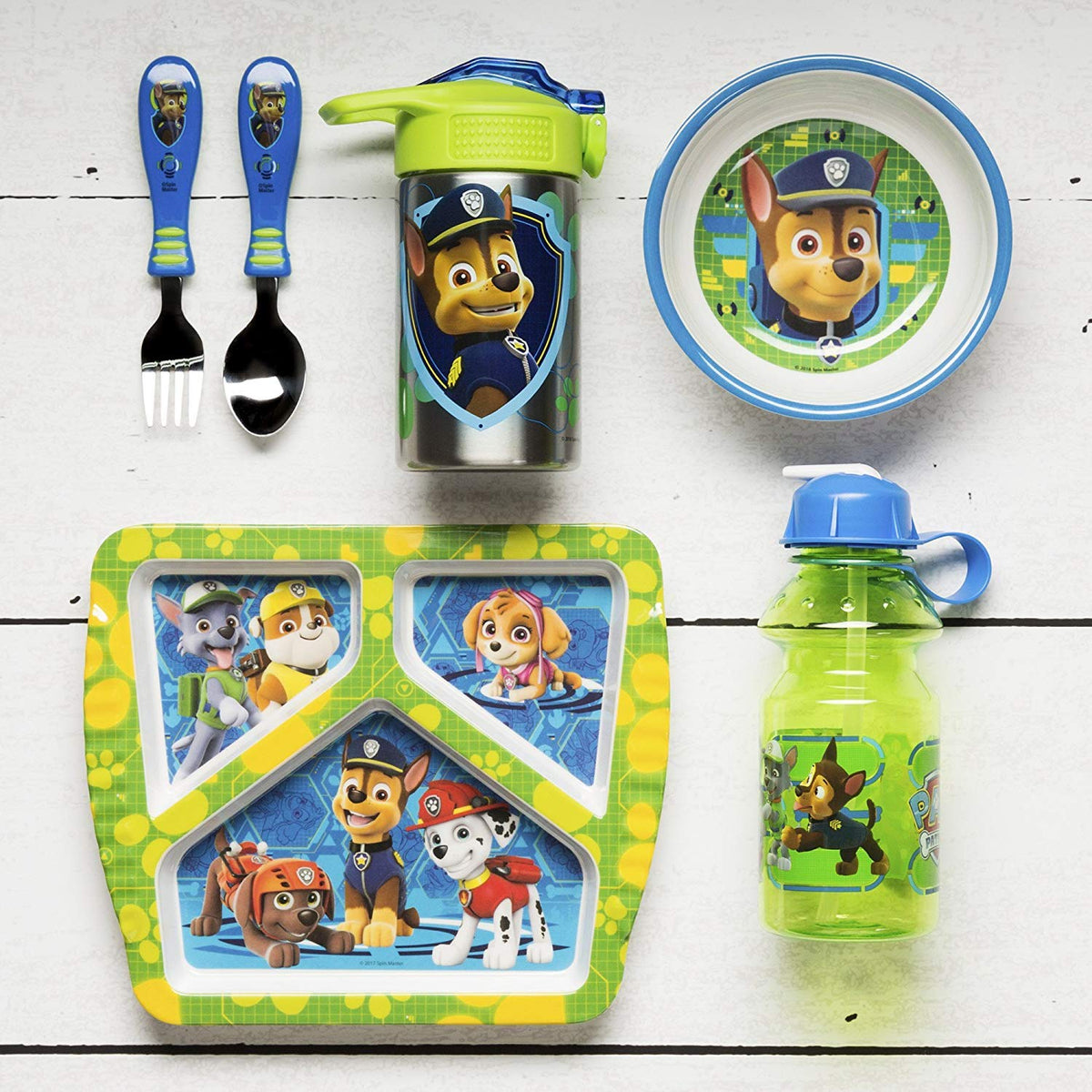 Zak Designs Paw Patrol - Botella de agua de acero inoxidable de 15.5 onzas con boquilla de popote abatible, diseño duradero sin BPA, Paw Patrol Boy SS