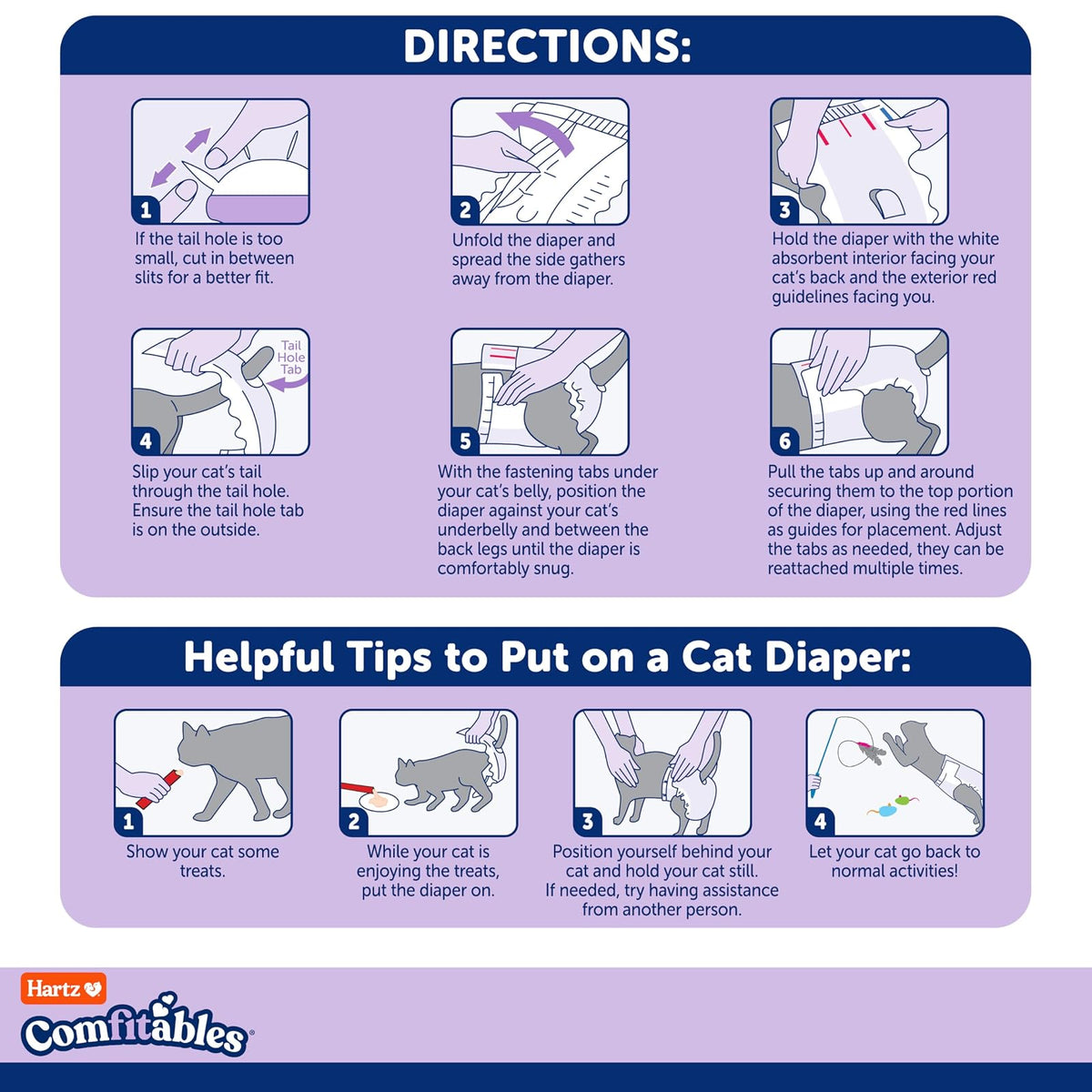 Hartz Comfitables - Pañales para Gatos, Talla M, 16 Unidades, Ajuste cómodo y Seguro, fácil de Poner