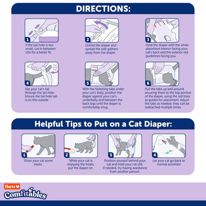 Hartz Comfitables - Pañales para Gatos, Talla M, 16 Unidades, Ajuste cómodo y Seguro, fácil de Poner