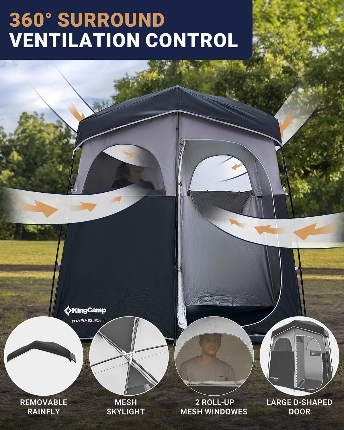 KingCamp Tienda de campaña de Ducha de Gran tamaño al Aire Libre para Camping, vestidor, Refugio portátil, Cambiador, Ducha, Refugio de privacidad, Tienda de campaña de Ducha Individual/Doble