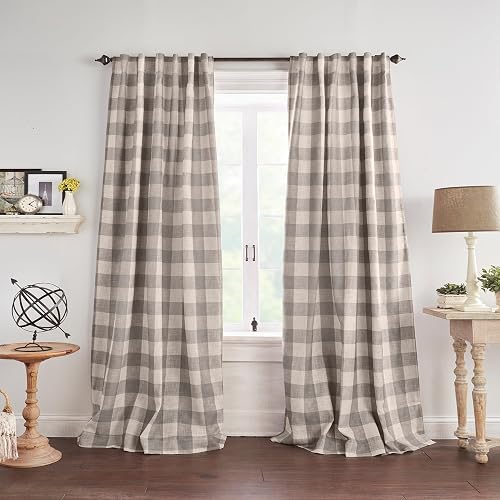 Elrene Home Fashions Farmhouse Living Grainger - Cortina oscurecedora para Ventana a Cuadros, Sala de Estar y recámara con pestañas de Bolsillo para Barra, 52 x 95 Pulgadas, Gris, 1 Panel