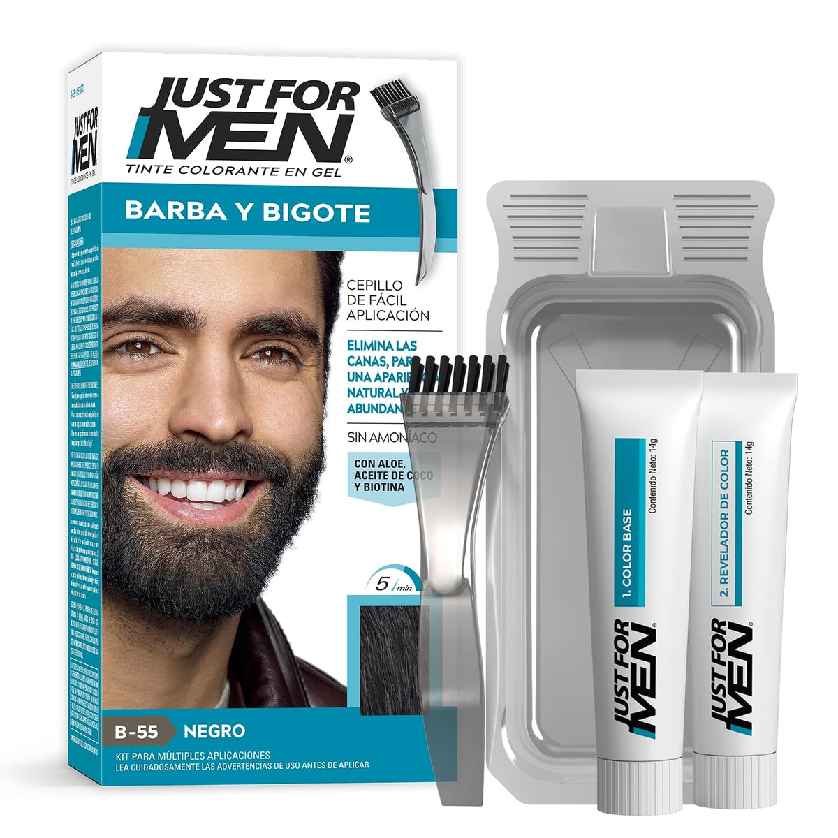 Just For Men Tinte en Gel para Barba y Bigote, Castaño Oscuro B45 - 1 Unidad (Paquete de 1) - Negro