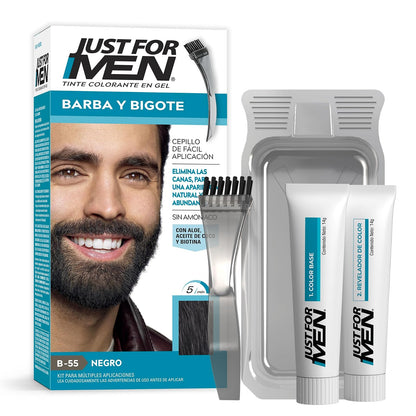Just For Men Tinte en Gel para Barba y Bigote, Castaño Oscuro B45 - 1 Unidad (Paquete de 1) - Negro