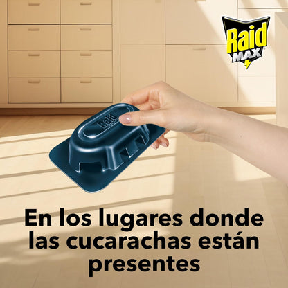 Raid MAX Trampas Insecticida Mata Cucarachas Sistema Exterminador, 8 Piezas