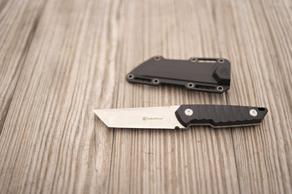 Smith & Wesson Cuchillo de Hoja Fija de Espiga Completa de 24/7 de 8.5 Pulgadas con Hoja Tanto de 4 Pulgadas y Mango G10 con Funda rígida para Exteriores, táctica, Supervivencia y EDC, Negro