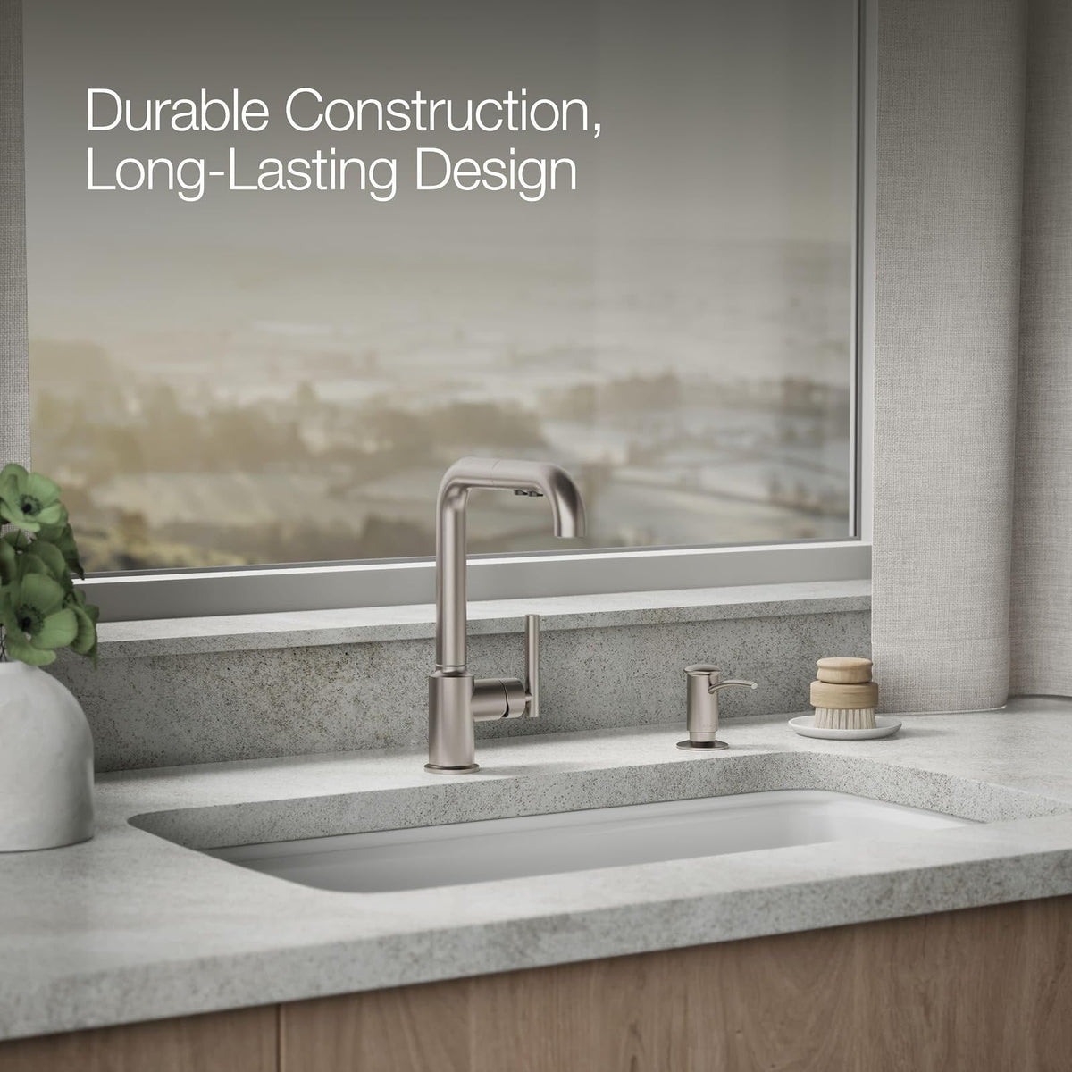 KOHLER 1895-C-VS Dispensador de jabón para Fregadero de Cocina con diseño contemporáneo, almacenar jabón líquido, líquido para lavaplatos o loción de Manos, Vibrante Inoxidable, 16 onzas