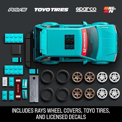 Mattel Brick Shop Hot Wheels Juguete de Construcción Speed Honda 2 con Piezas Metálicas y Auto Diecast, para Niños de 10 Años en Adelante