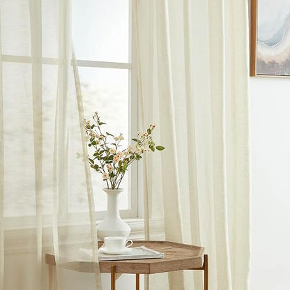 Hlc.Me - Cortina De 2 Piezas De Gasa Semitransparente Con Ojales Para Dormitorio Y Sala De Estar (54 Pulgadas De Ancho X 63 Pulgadas De Largo, Beige)