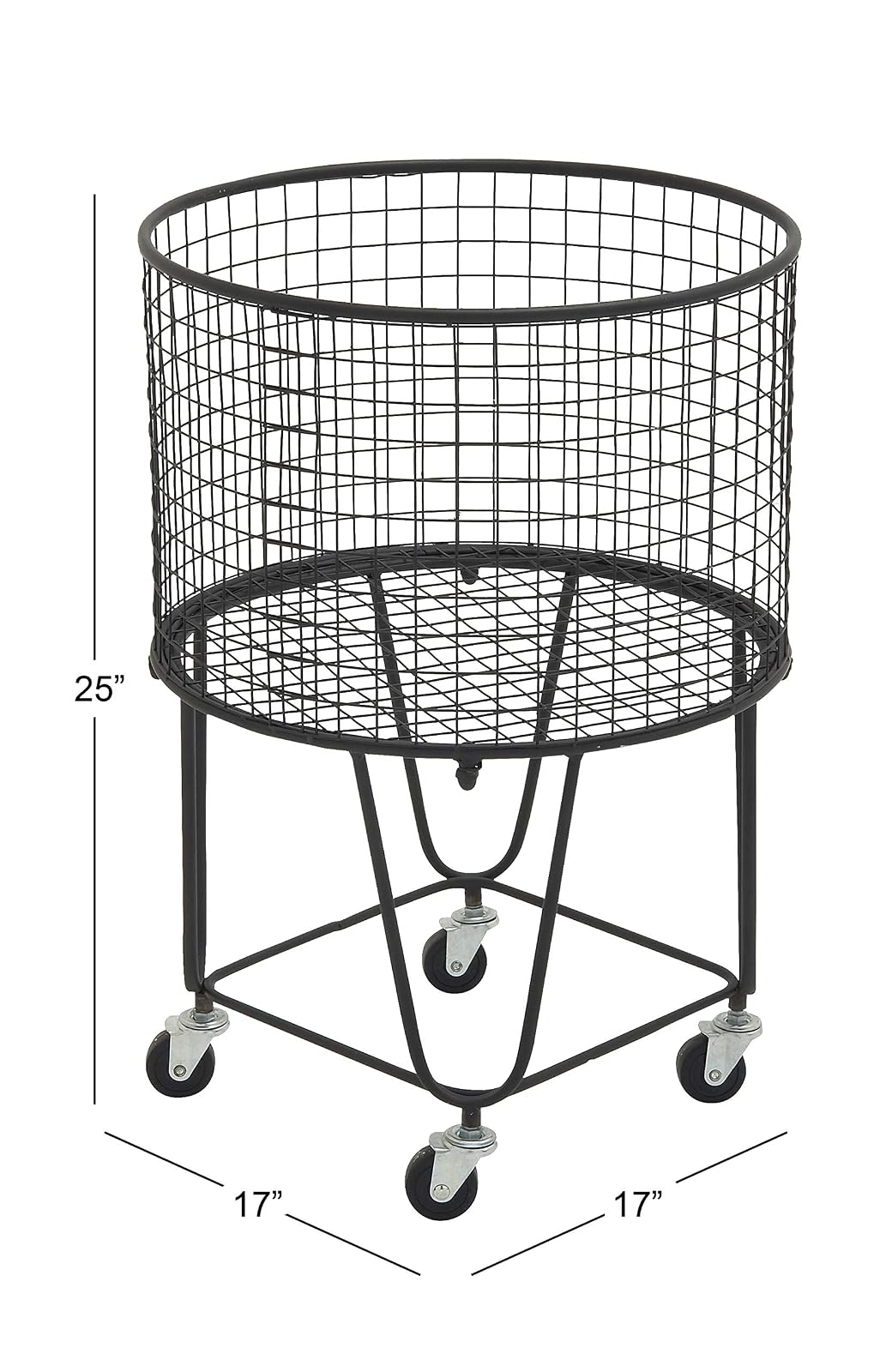 CosmoLiving by Cosmopolitan Metal Deep Set Rolling Mesh Laundry Basket Storage Cart, 17" x 17" x 25", Black