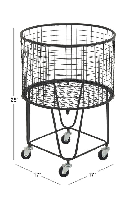 CosmoLiving by Cosmopolitan Metal Deep Set Rolling Mesh Laundry Basket Storage Cart, 17" x 17" x 25", Black