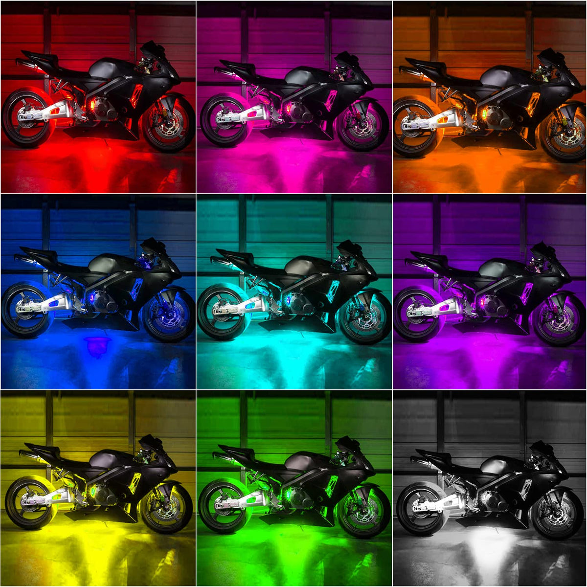 Nilight TL-55 Juego de 8 Tiras de Luces LED RGB para Motocicleta Multicolor Neón Impermeable con Control RF para Harley Suzuki