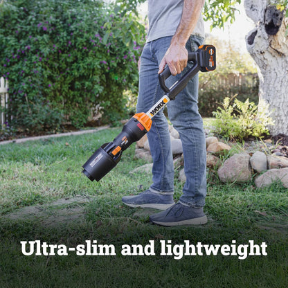 WORX Nitro - Soplador de hojas inalámbrico, soplador eléctrico con 410 CFM y 130 MPH, sopladores para cuidado del césped con batería de 4 libras, 4 Ah y cargador incluidos, WG543