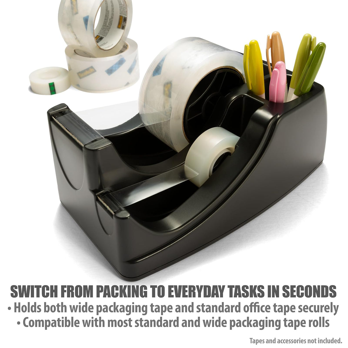 Officemate 96690 Recycled 2-In-1 Heavy Duty Tape Dispenser, black