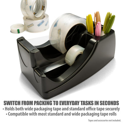 Officemate 96690 Recycled 2-In-1 Heavy Duty Tape Dispenser, black