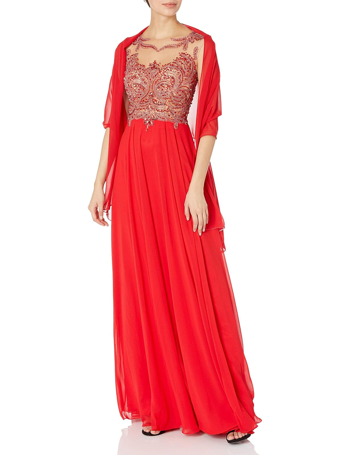 JVN by Jovani Vestido Largo de Gasa Rojo Vestido para Mujer